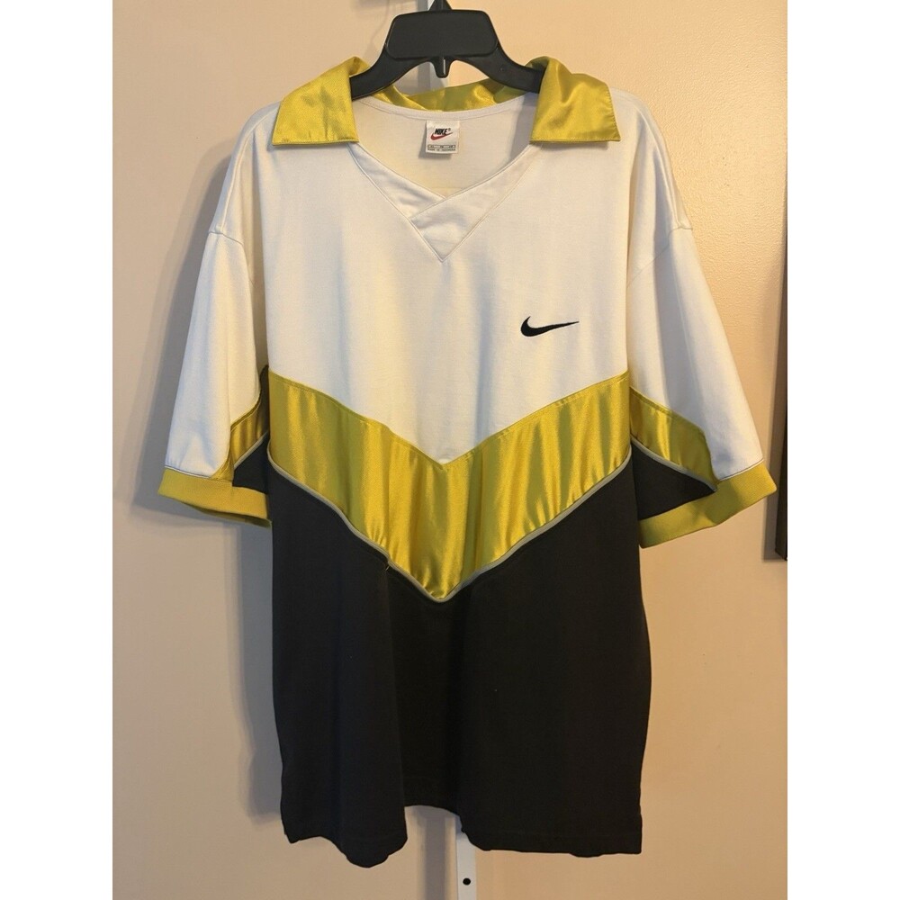 Vtg. Nike color block jersey shirt black Yellow Collar 90’s Swoosh XL White tag